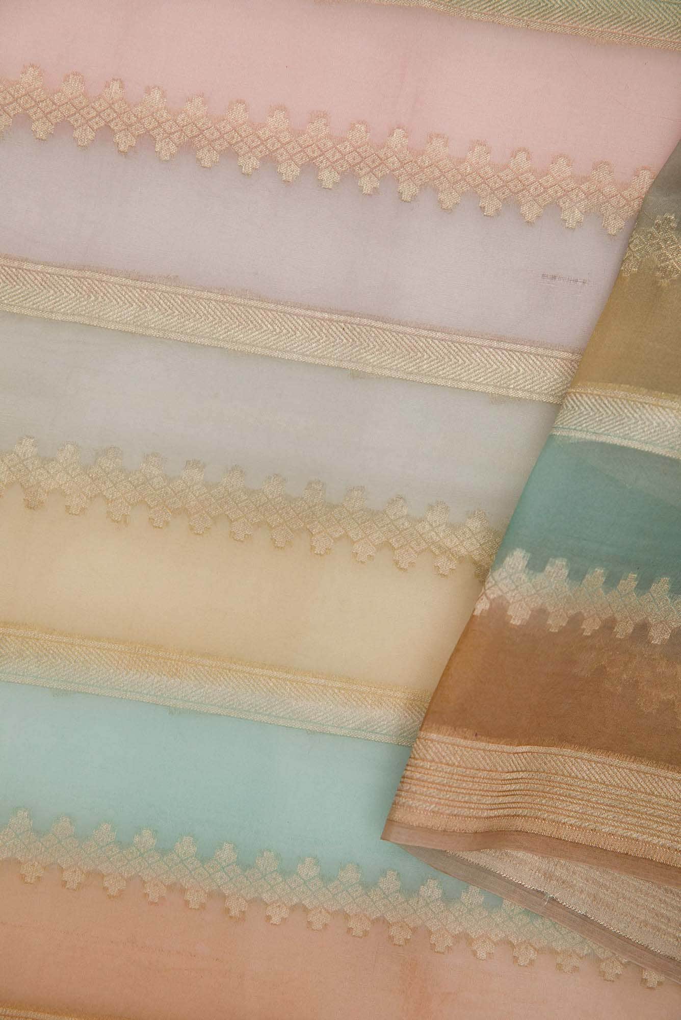 Brown and Pink Organza Silk Dress Material