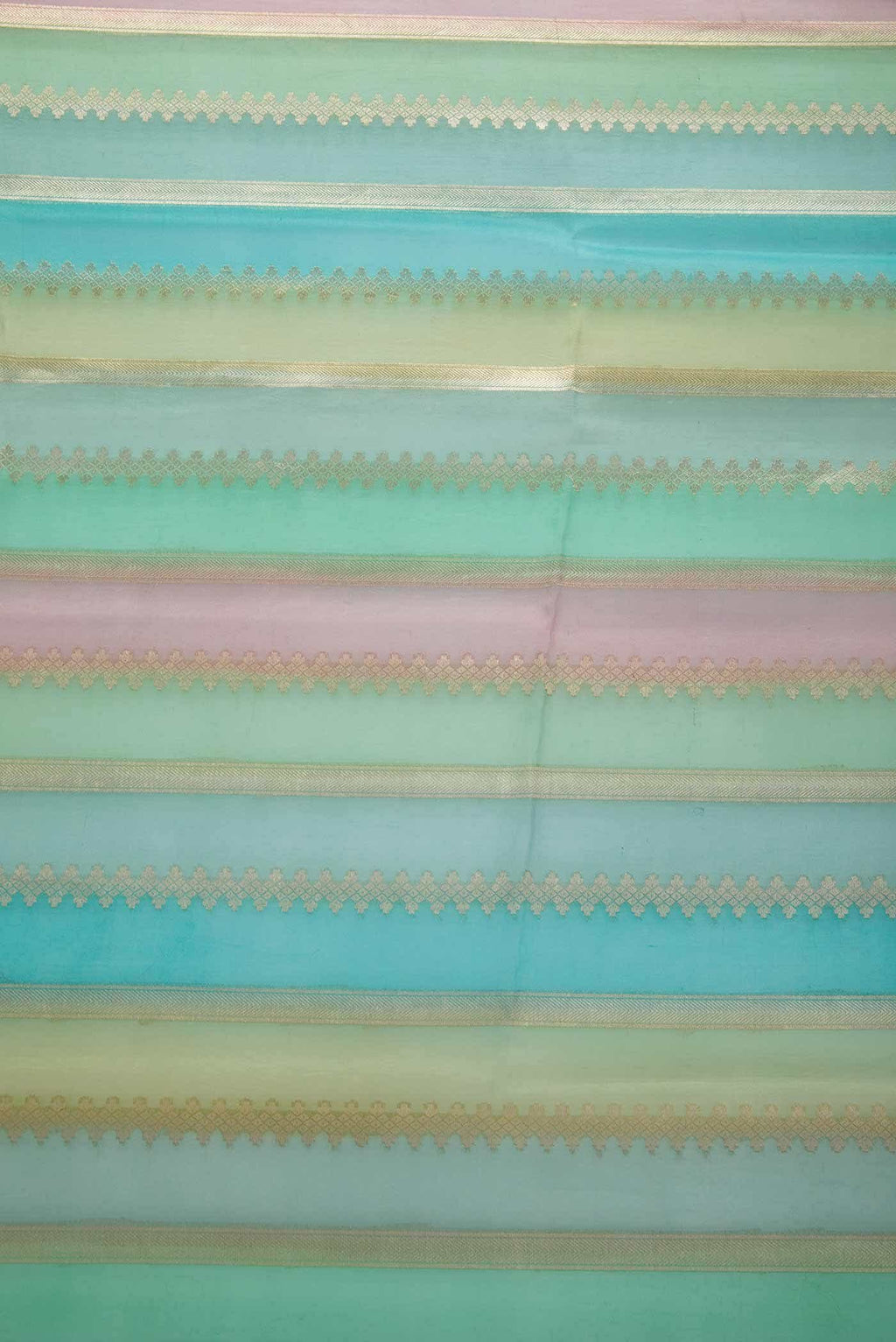 Pink and Green Organza Silk Dress Material