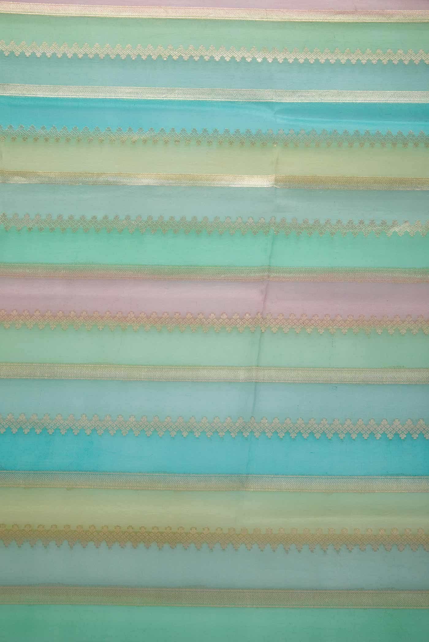 Pink and Green Organza Silk Dress Material