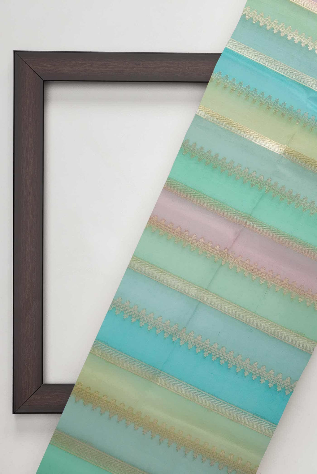 Pink and Green Organza Silk Dress Material