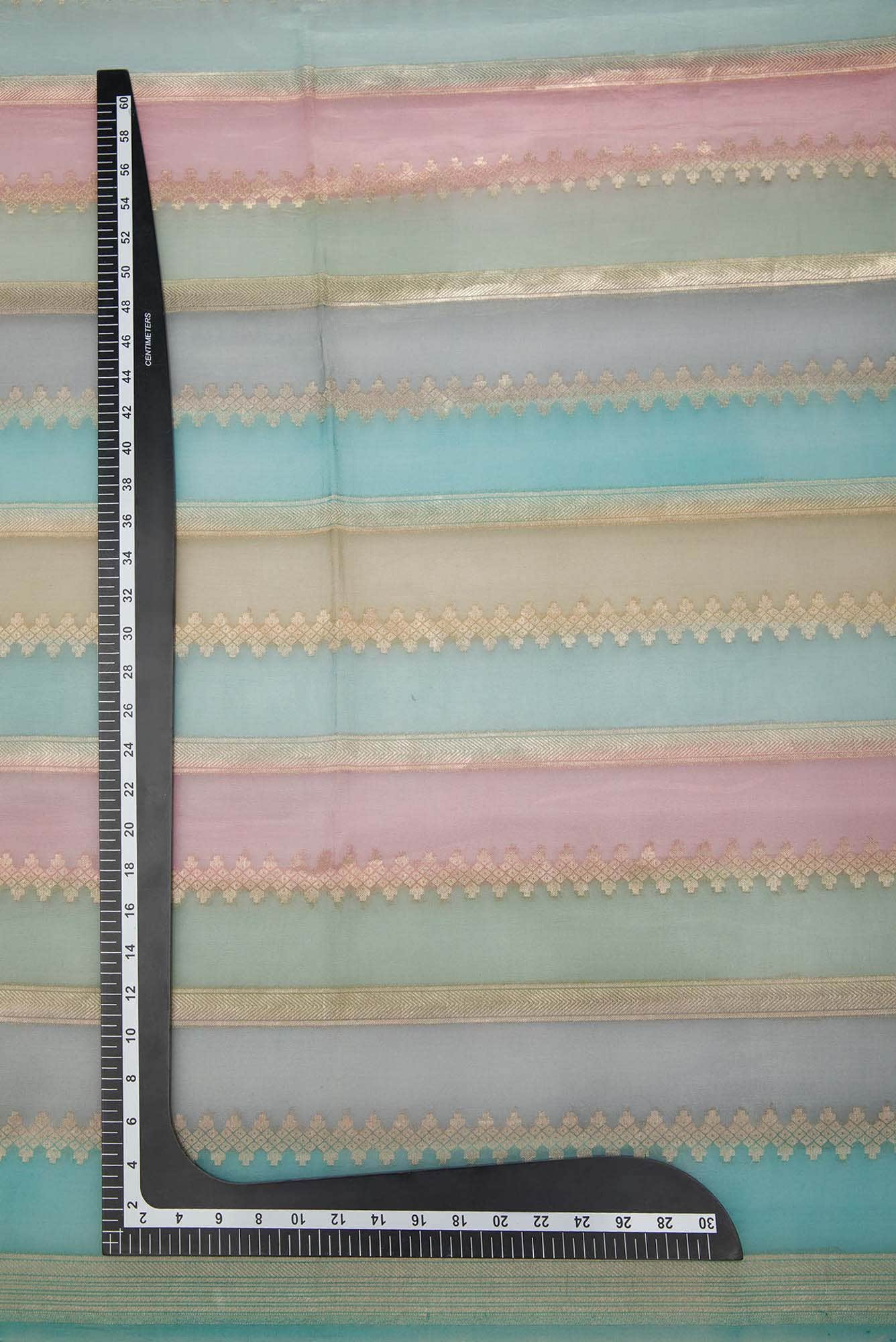 Blue Brown and Grey Organza Silk Dress Material