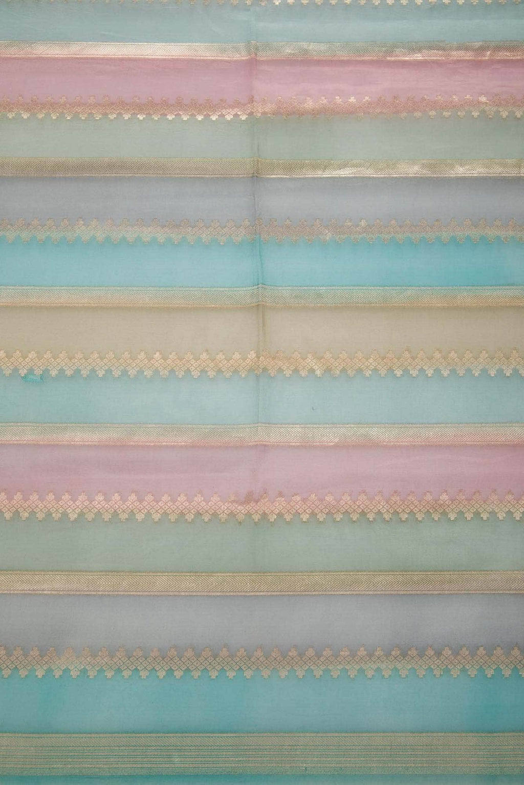 Blue Brown and Grey Organza Silk Dress Material
