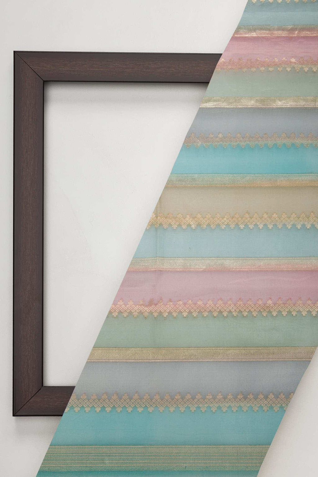 Blue Brown and Grey Organza Silk Dress Material