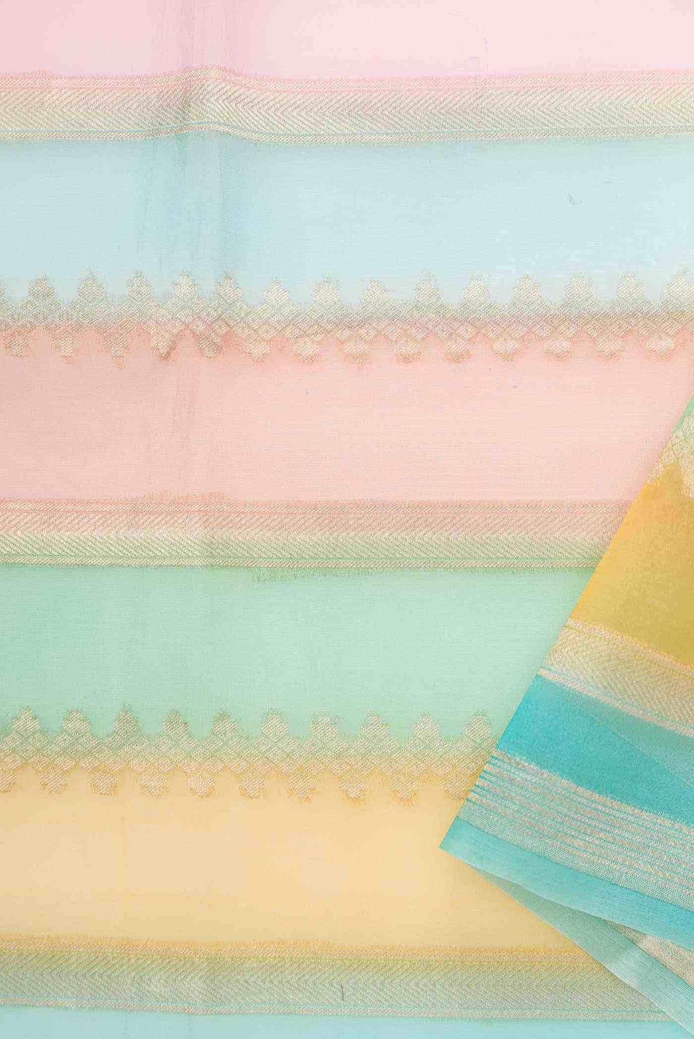 Blue Sea Green and Mustard Organza Silk Dress Material
