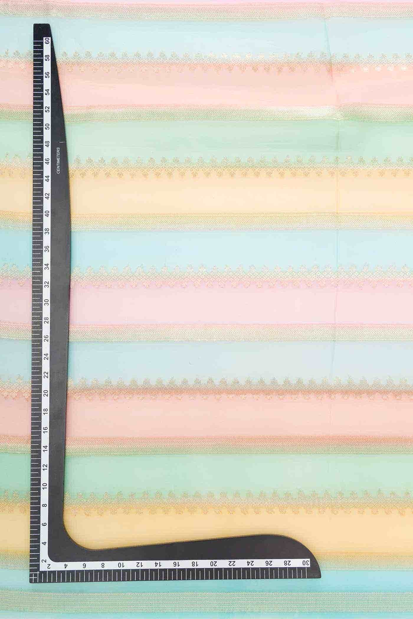 Blue Sea Green and Mustard Organza Silk Dress Material