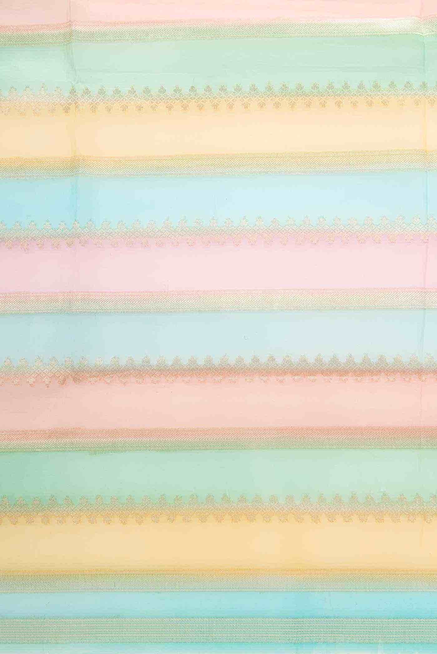 Blue Sea Green and Mustard Organza Silk Dress Material