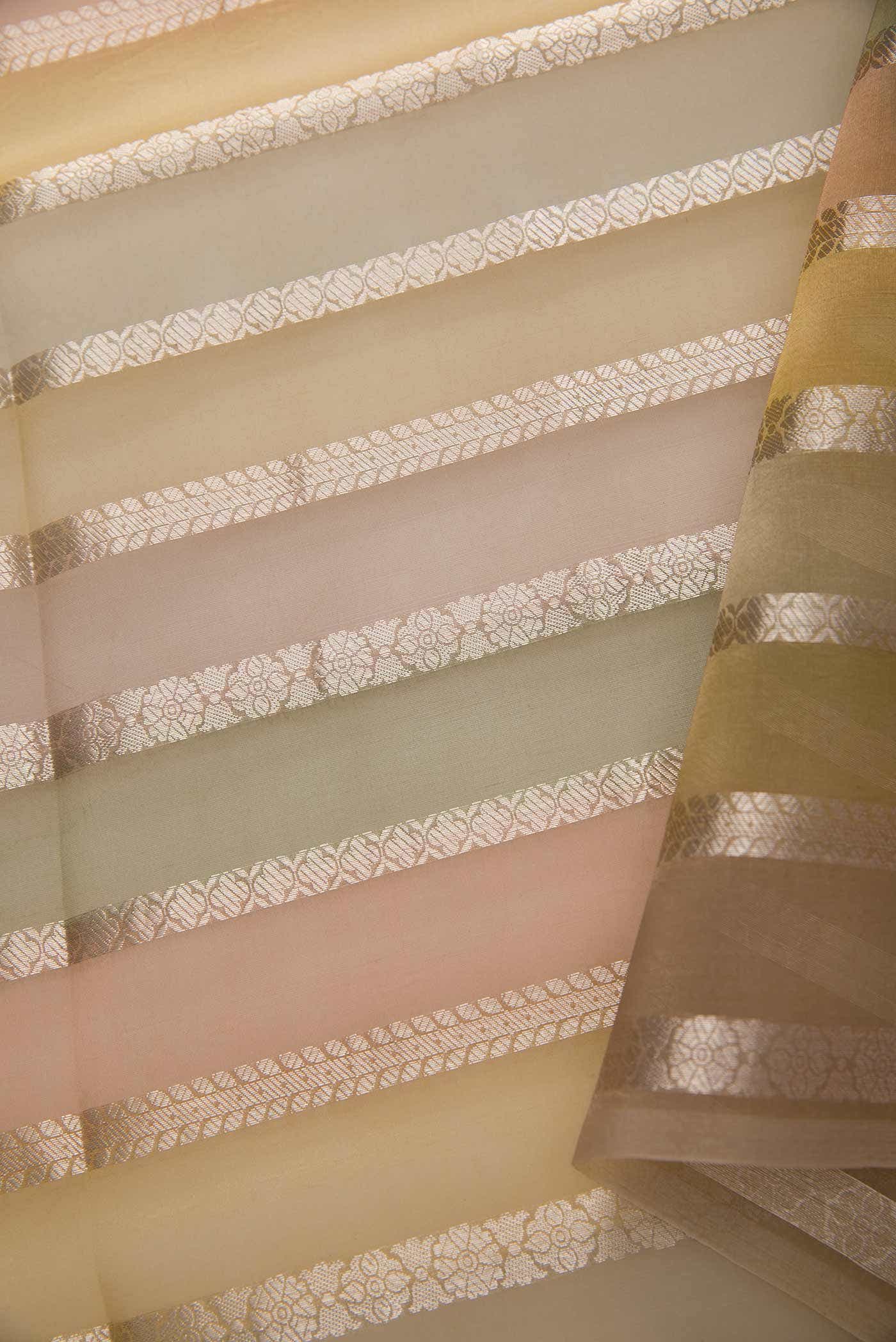 Yellow, Green and Pink Organza Silk Dress Material