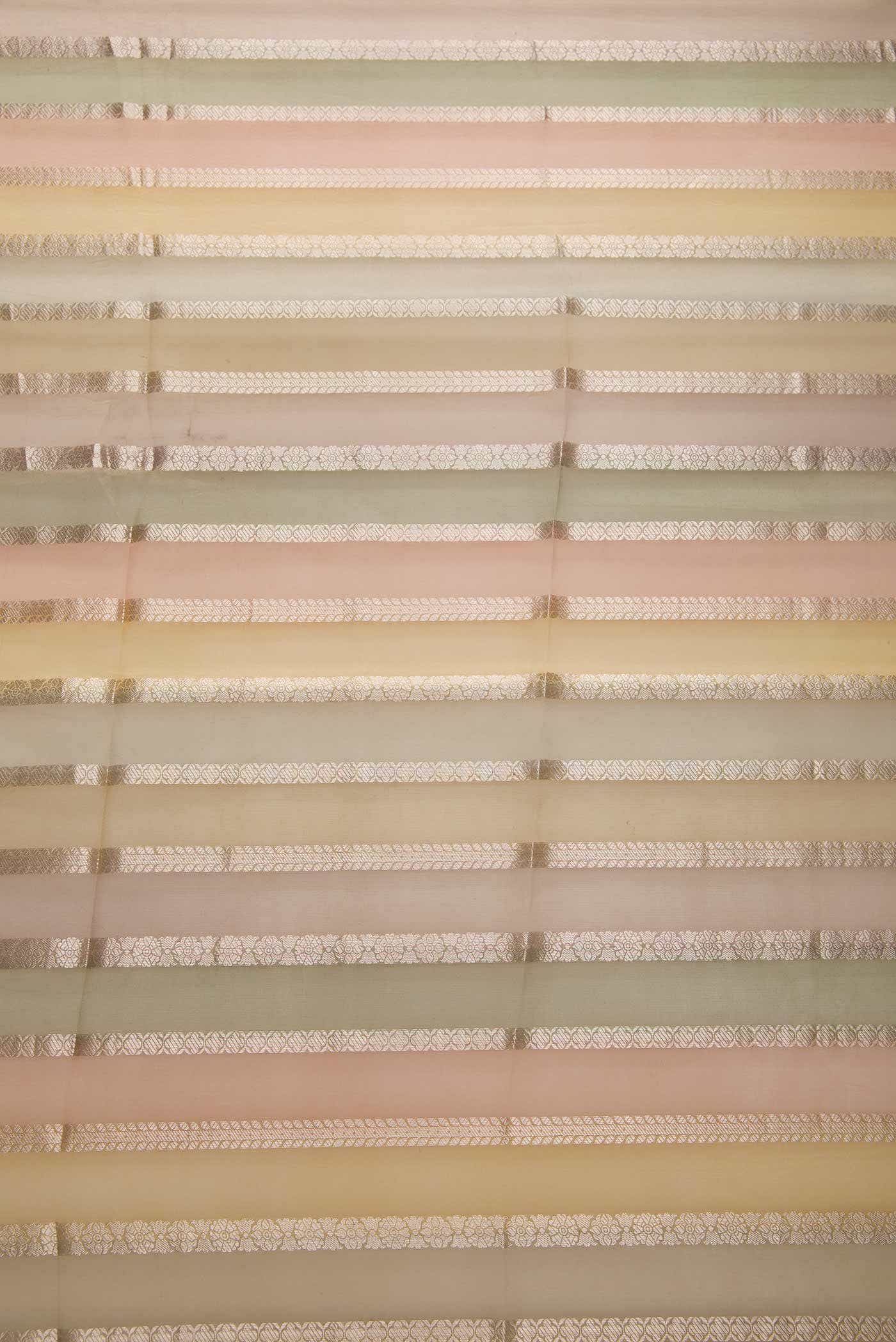 Yellow, Green and Pink Organza Silk Dress Material