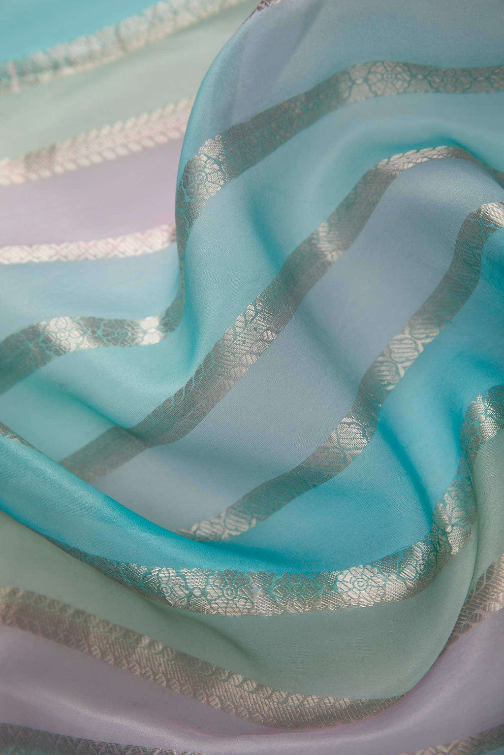 Blue, Grey and Lavender Organza Silk Dress Material