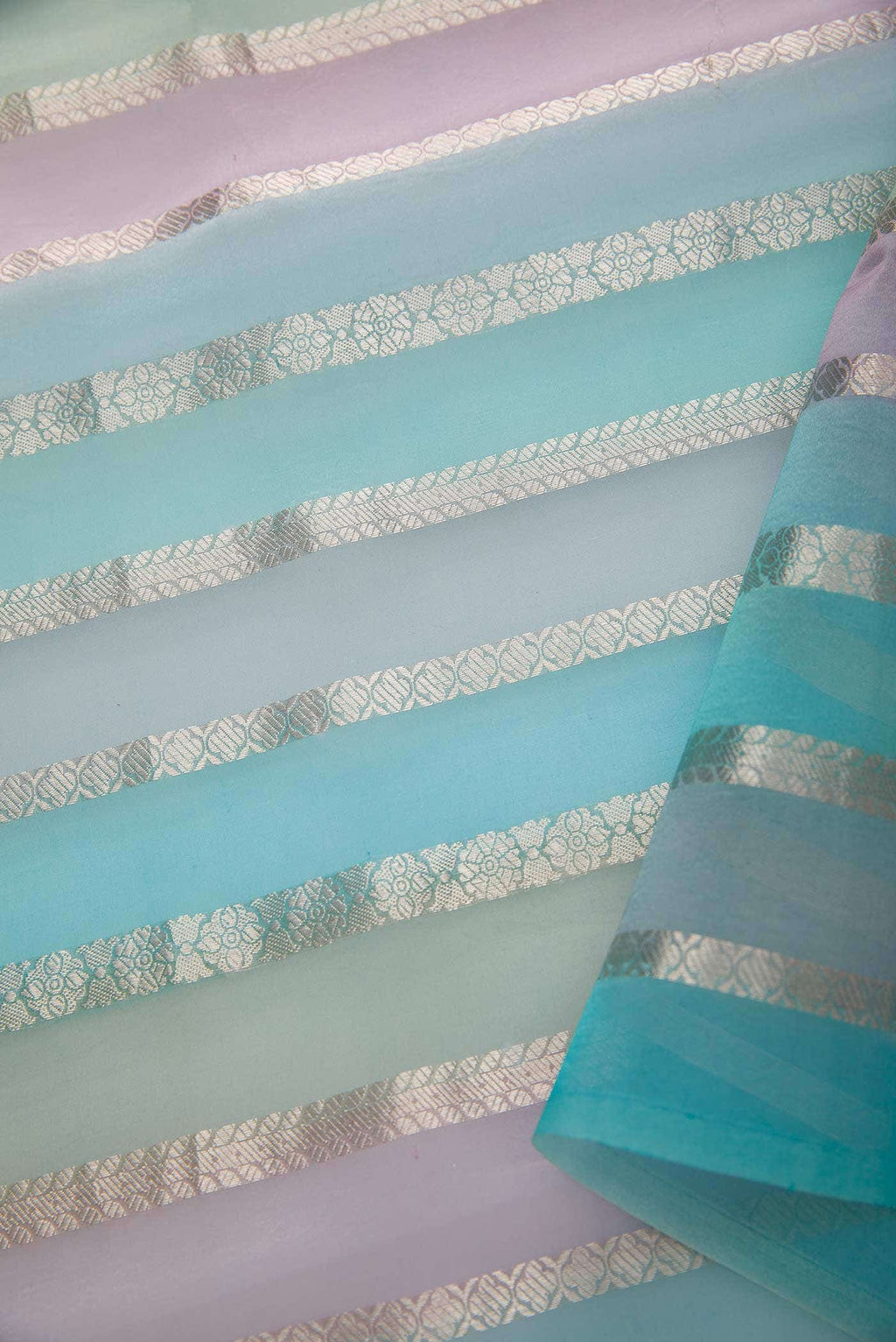 Blue, Grey and Lavender Organza Silk Dress Material