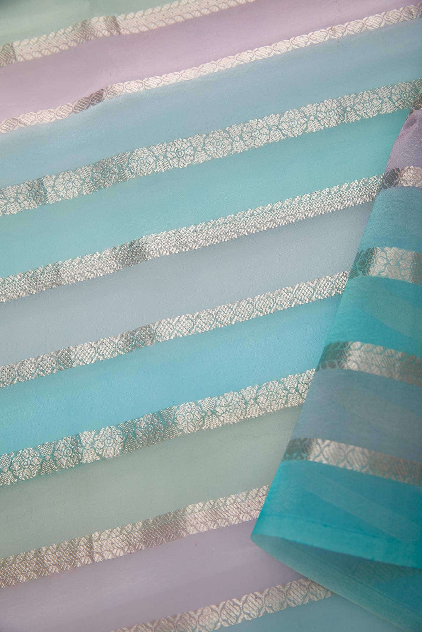 Blue, Grey and Lavender Organza Silk Dress Material