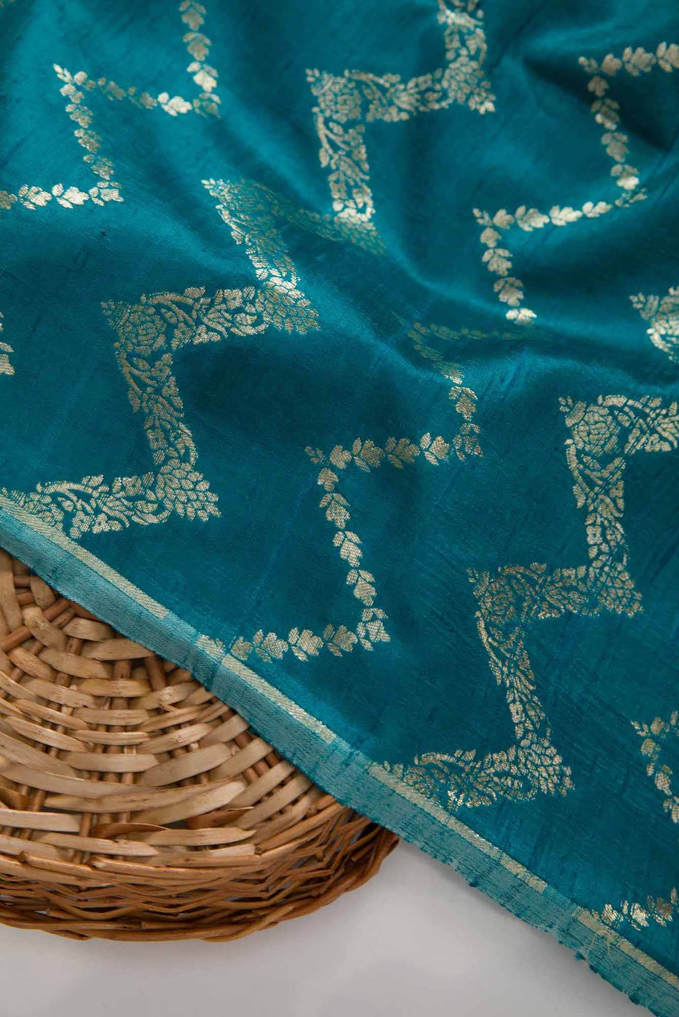 Peacock Blue Raw Silk Dress Material