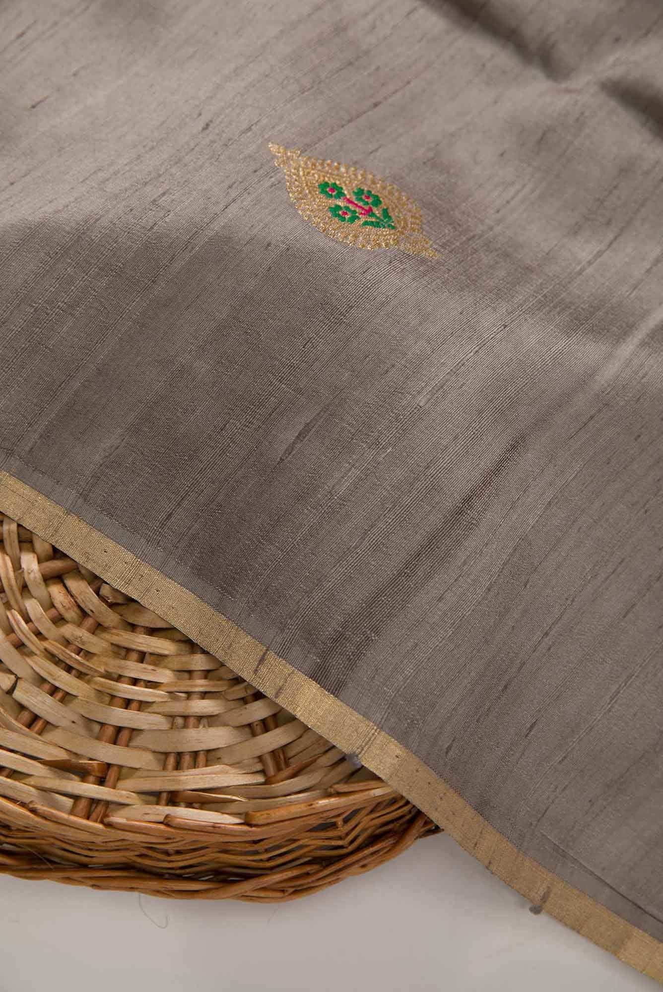 Grey Raw Silk Dress Material