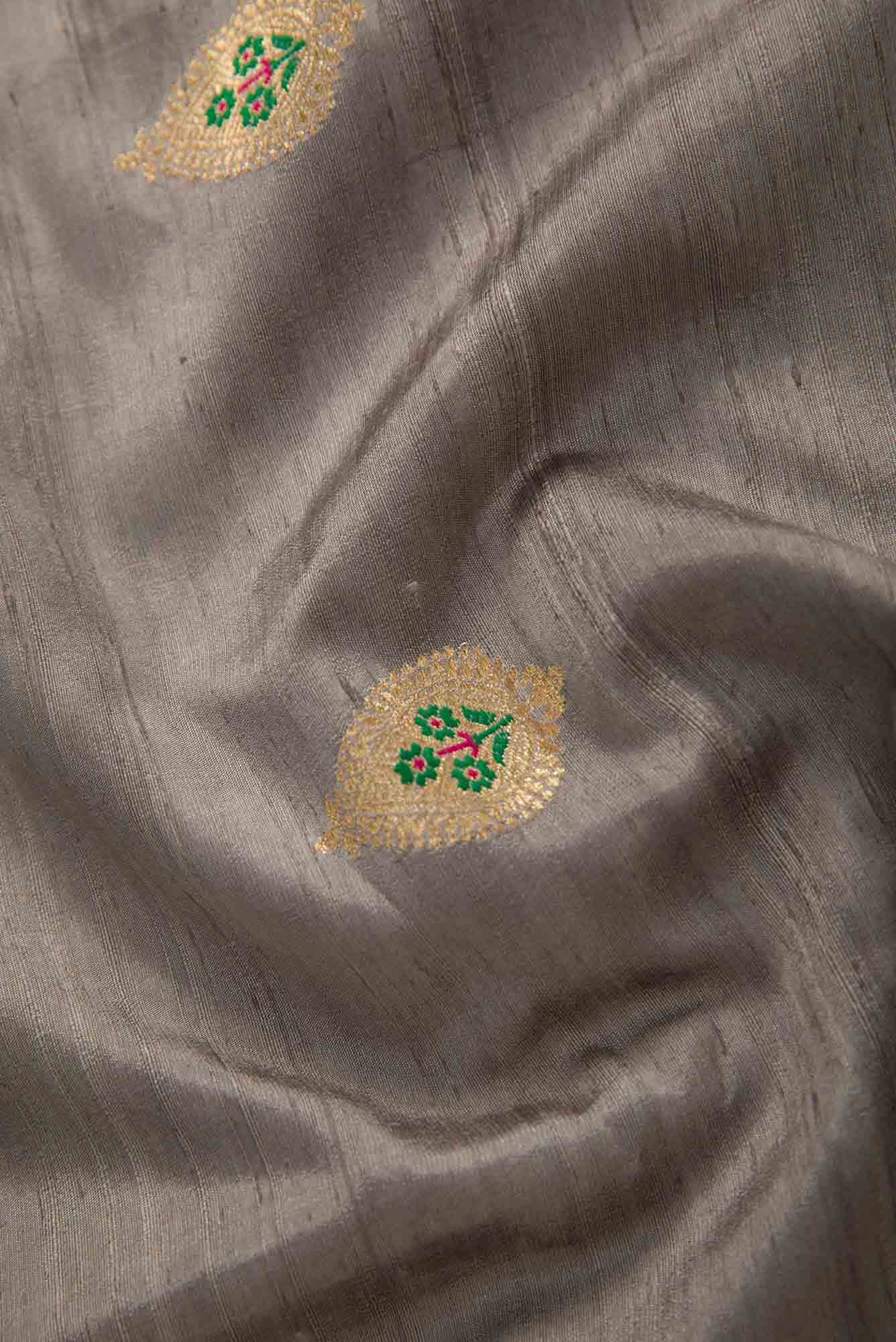 Grey Raw Silk Dress Material