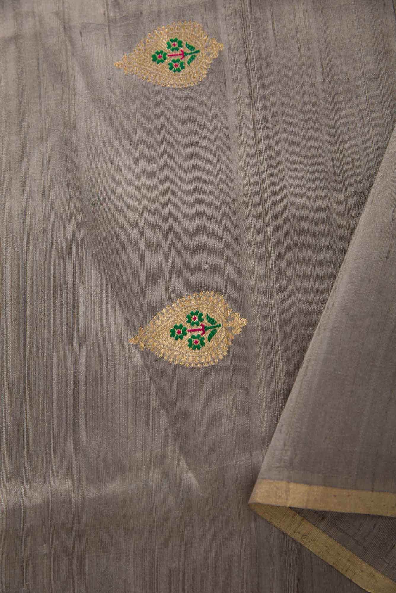 Grey Raw Silk Dress Material