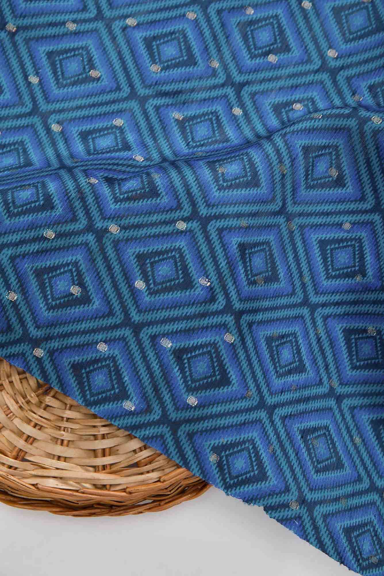 Blue Chanderi Silk Dress Material