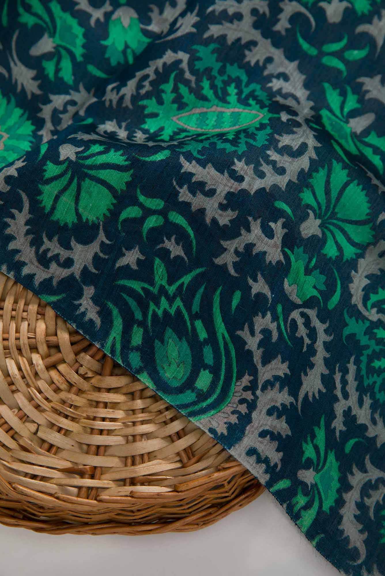 Navy Blue Tussar Silk Dress Material