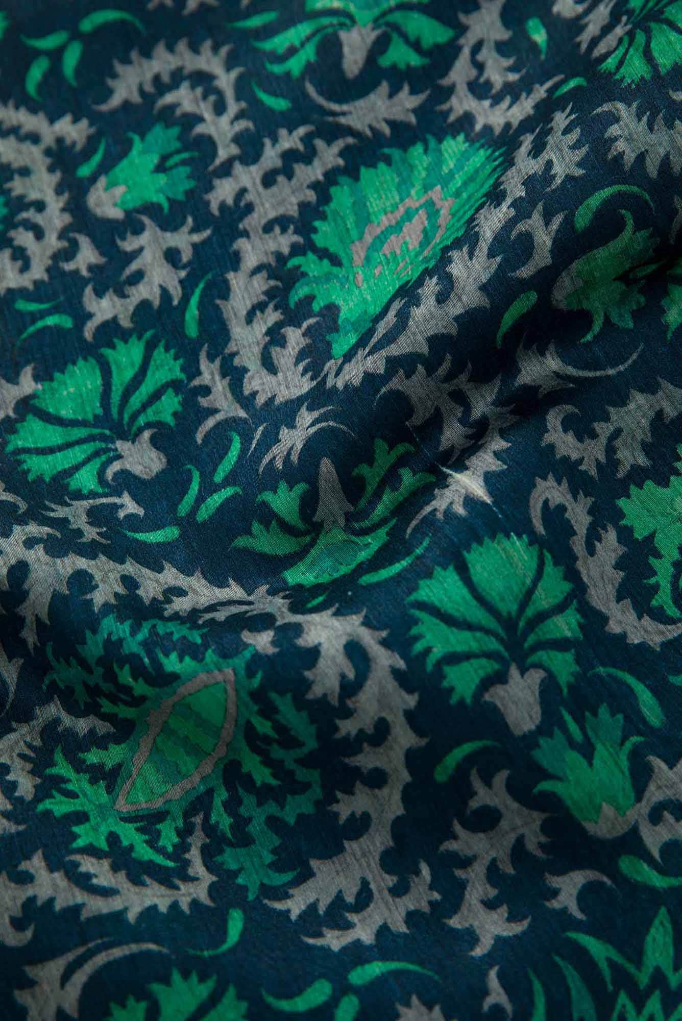 Navy Blue Tussar Silk Dress Material