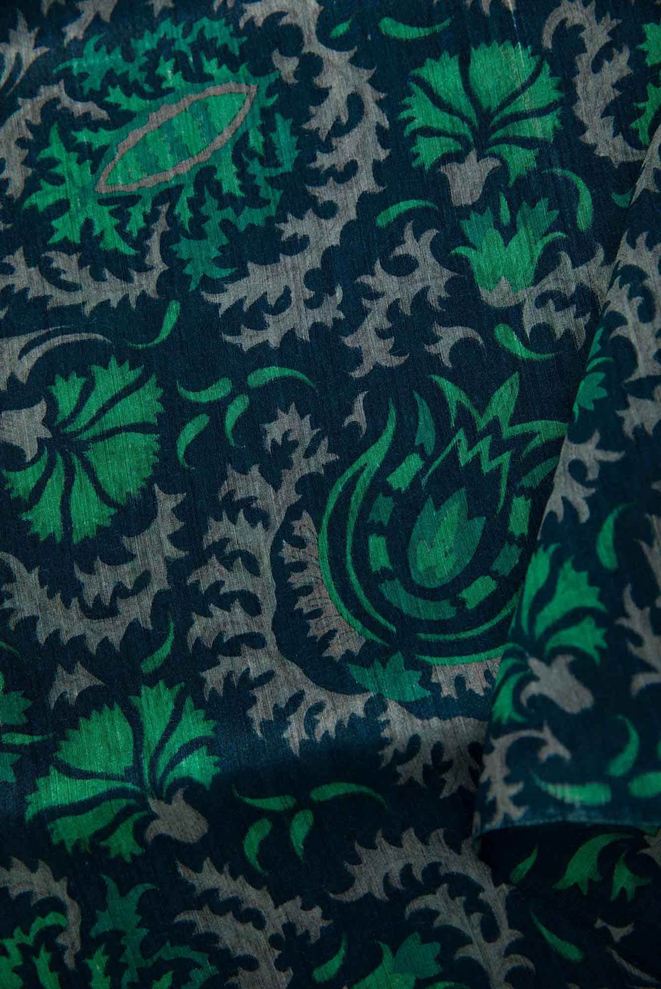 Navy Blue Tussar Silk Dress Material