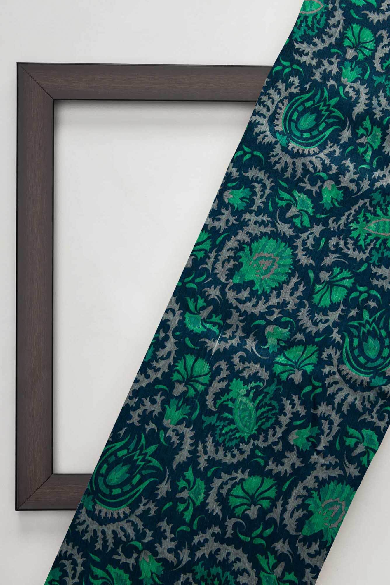 Navy Blue Tussar Silk Dress Material