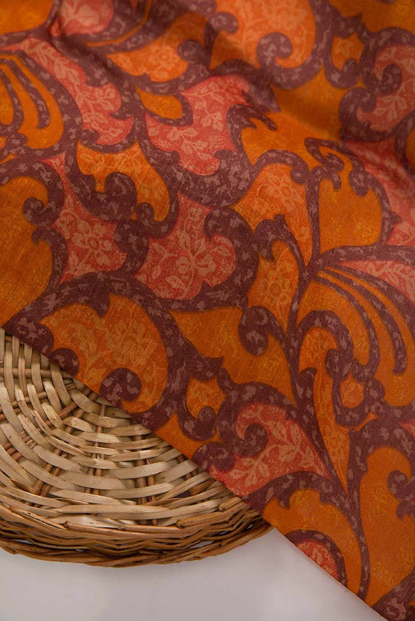 Orange Tussar Silk Dress Material