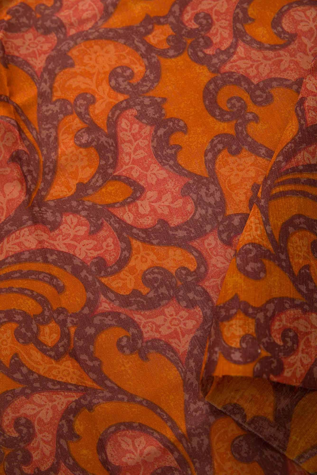 Orange Tussar Silk Dress Material