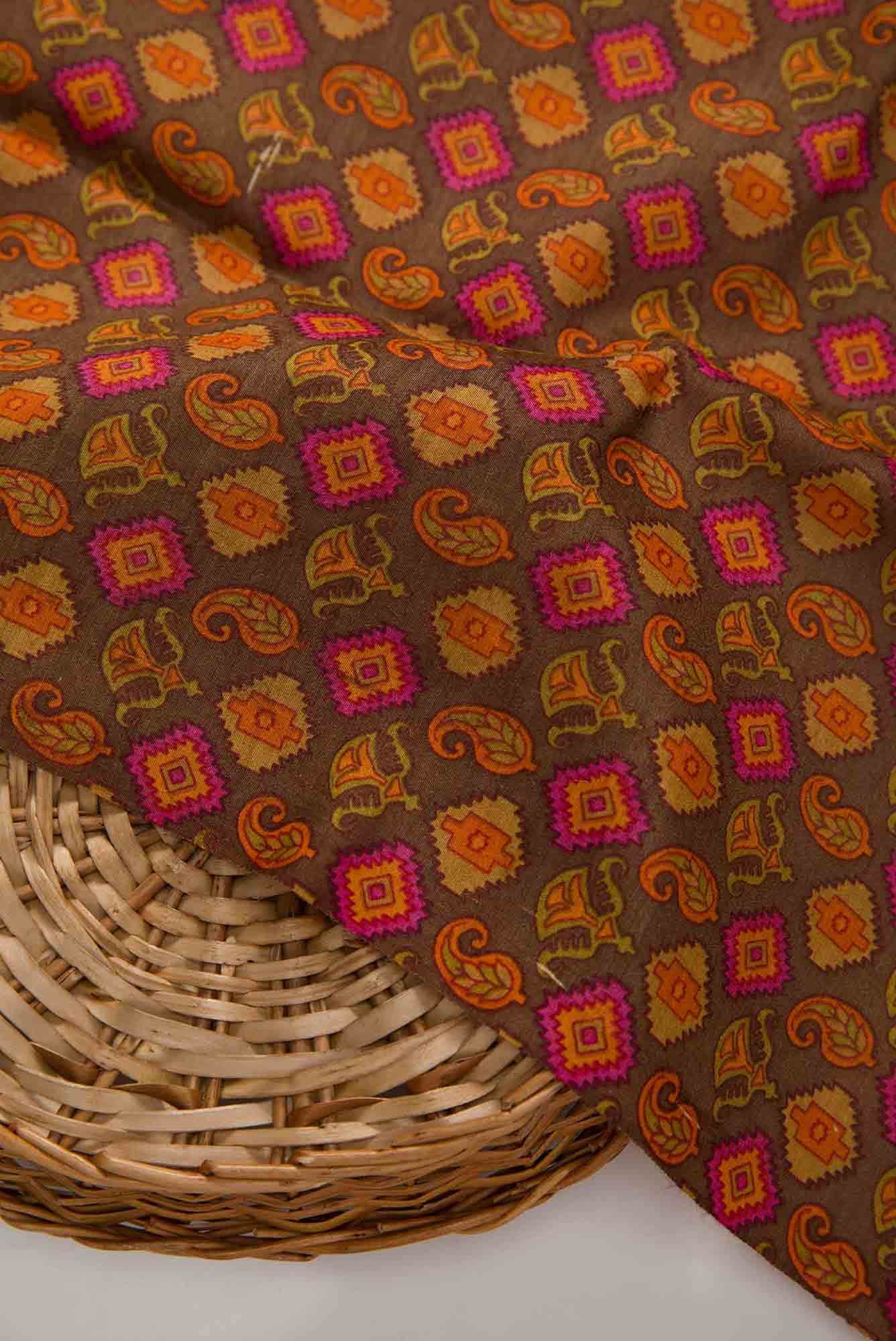 Brown Tussar Silk Dress Material