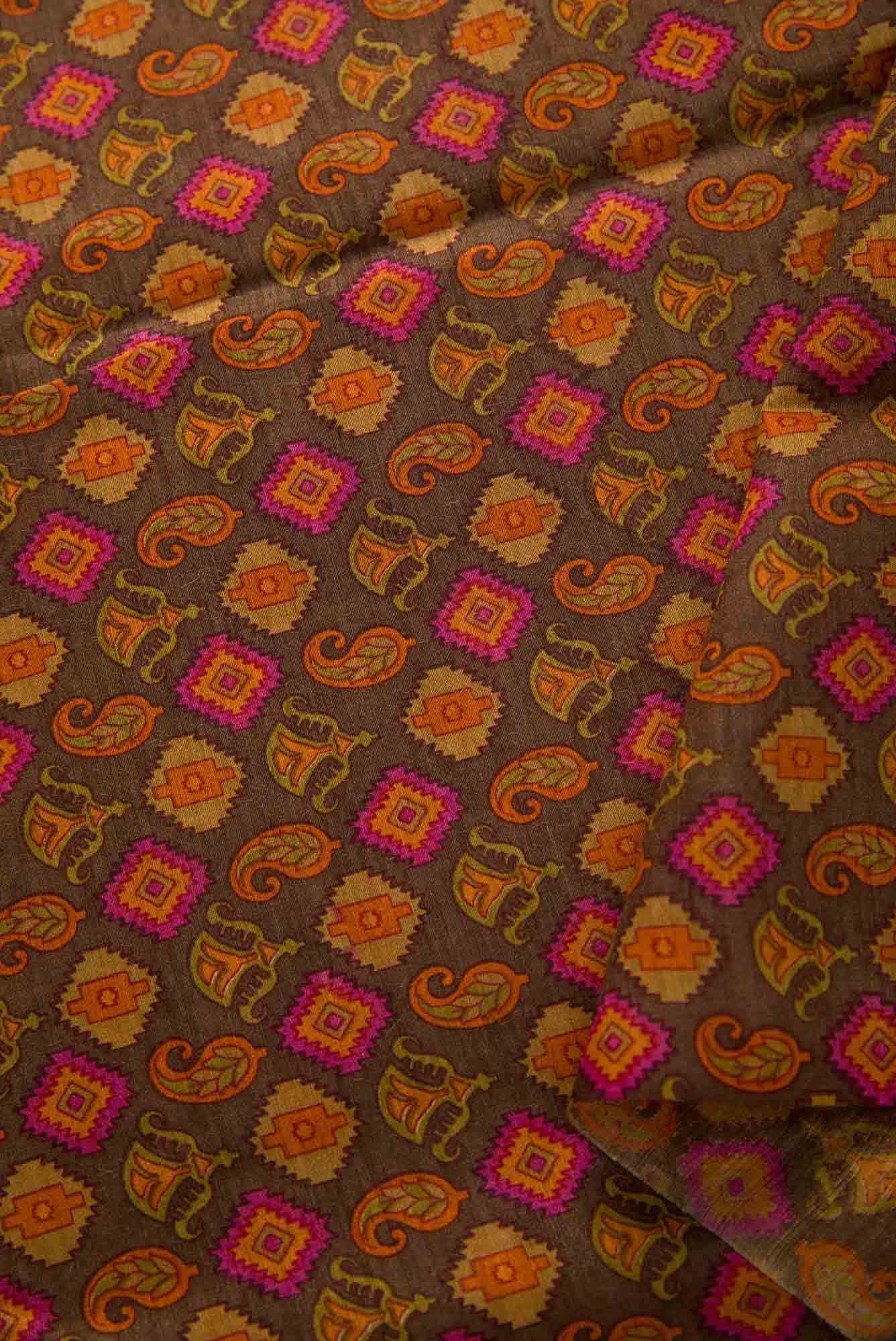 Brown Tussar Silk Dress Material