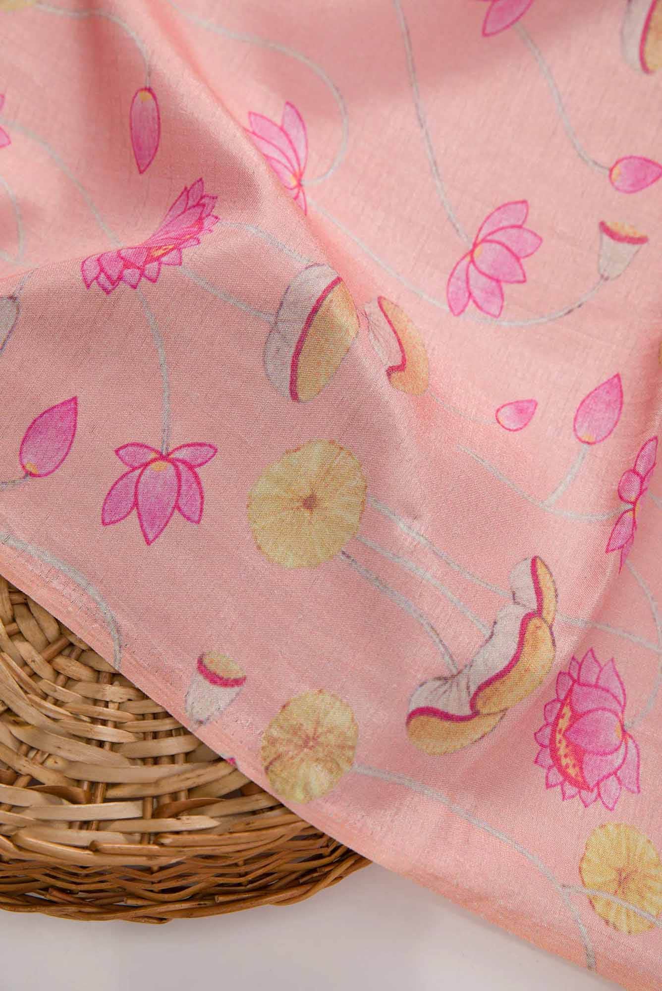 Peach Raw Silk Dress Material