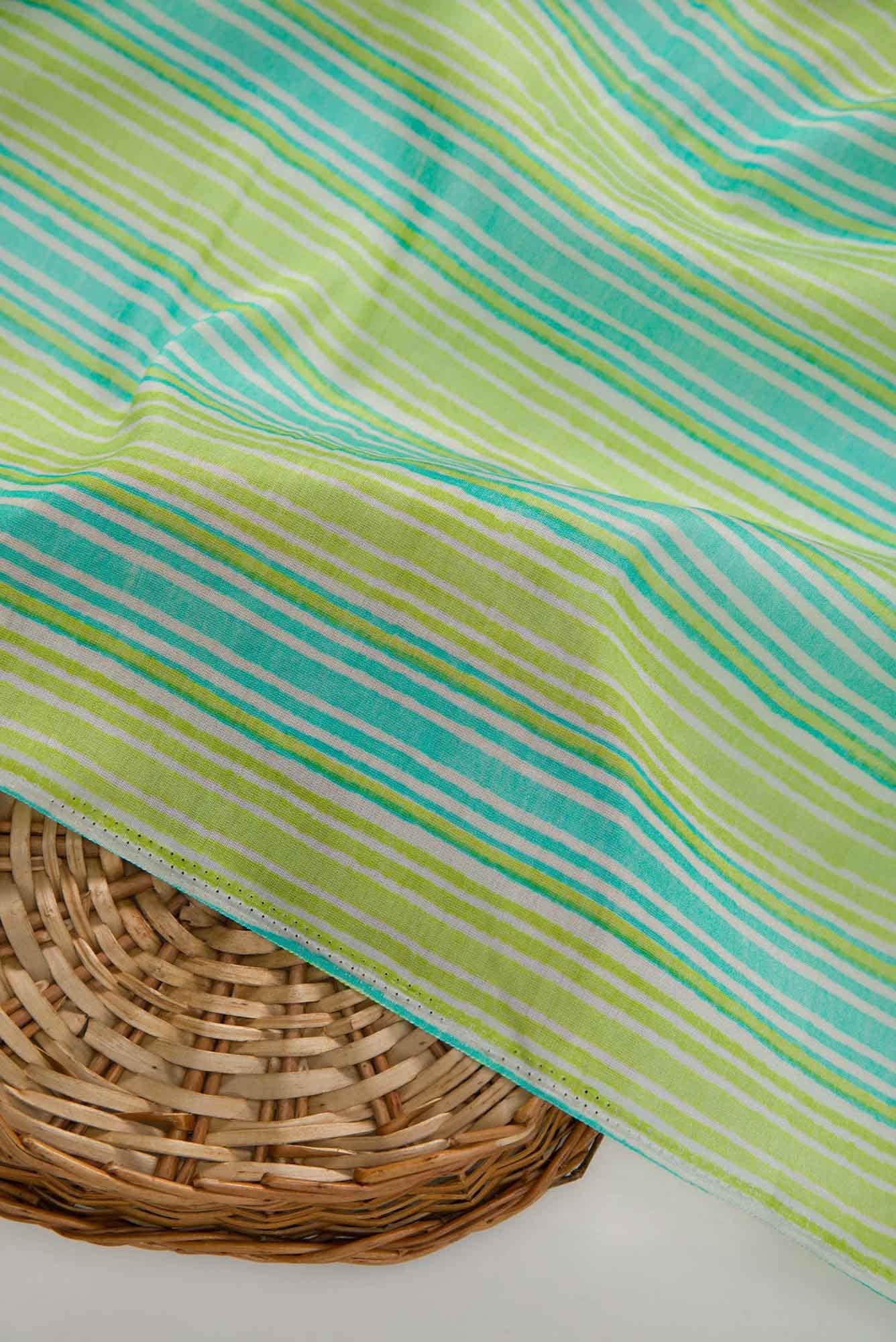 Green and Blue Chanderi Silk Dress Material
