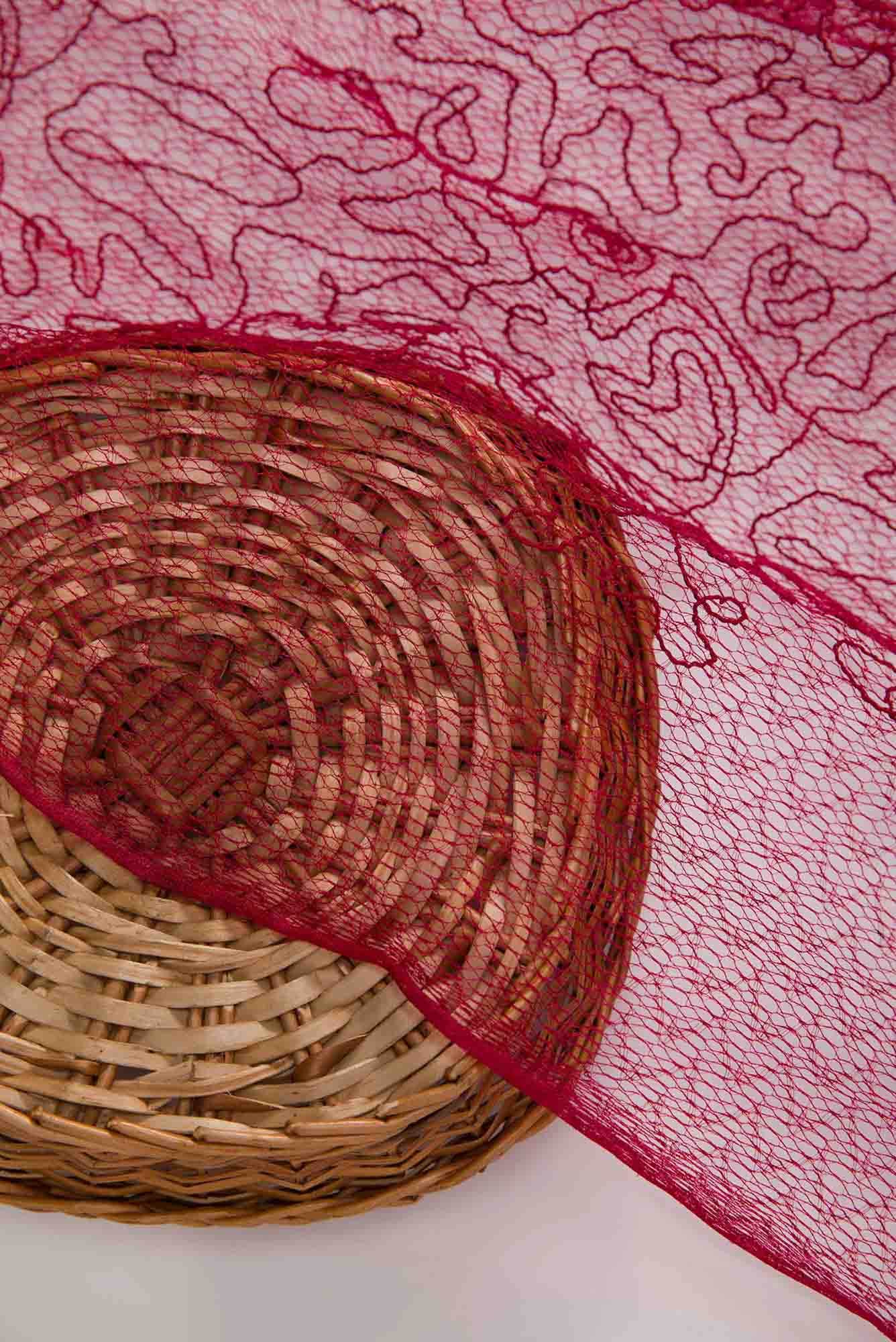 Maroon Embroidery Net Dress Material