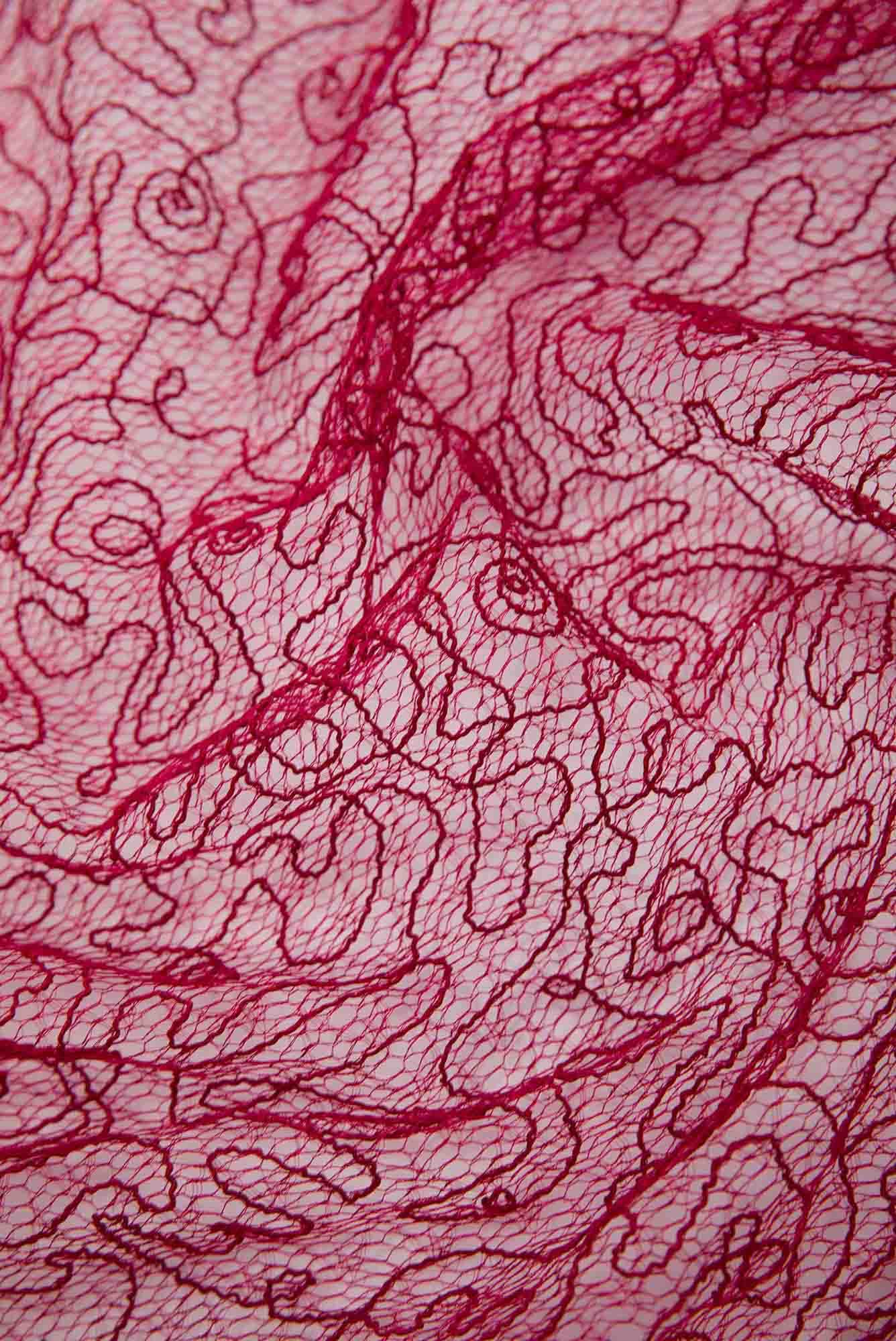 Maroon Embroidery Net Dress Material