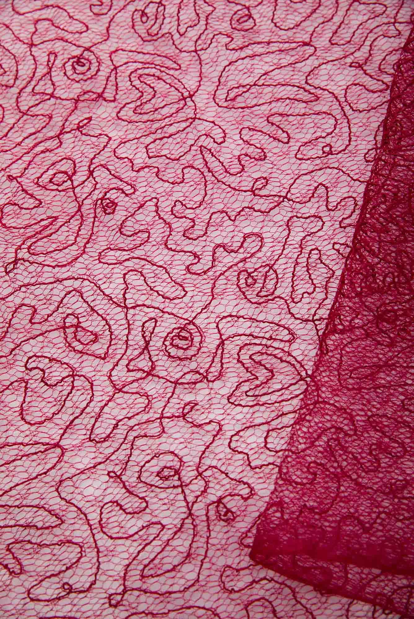 Maroon Embroidery Net Dress Material