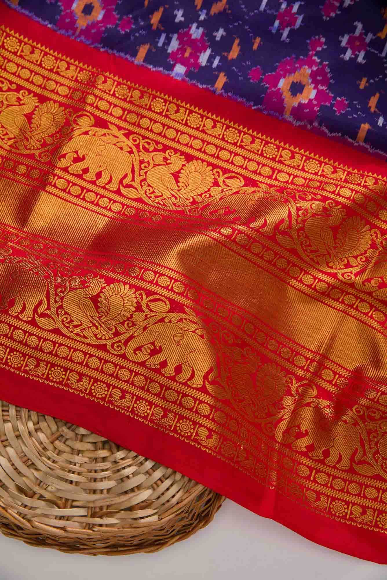 Navy Blue Double Ikat Dress Material