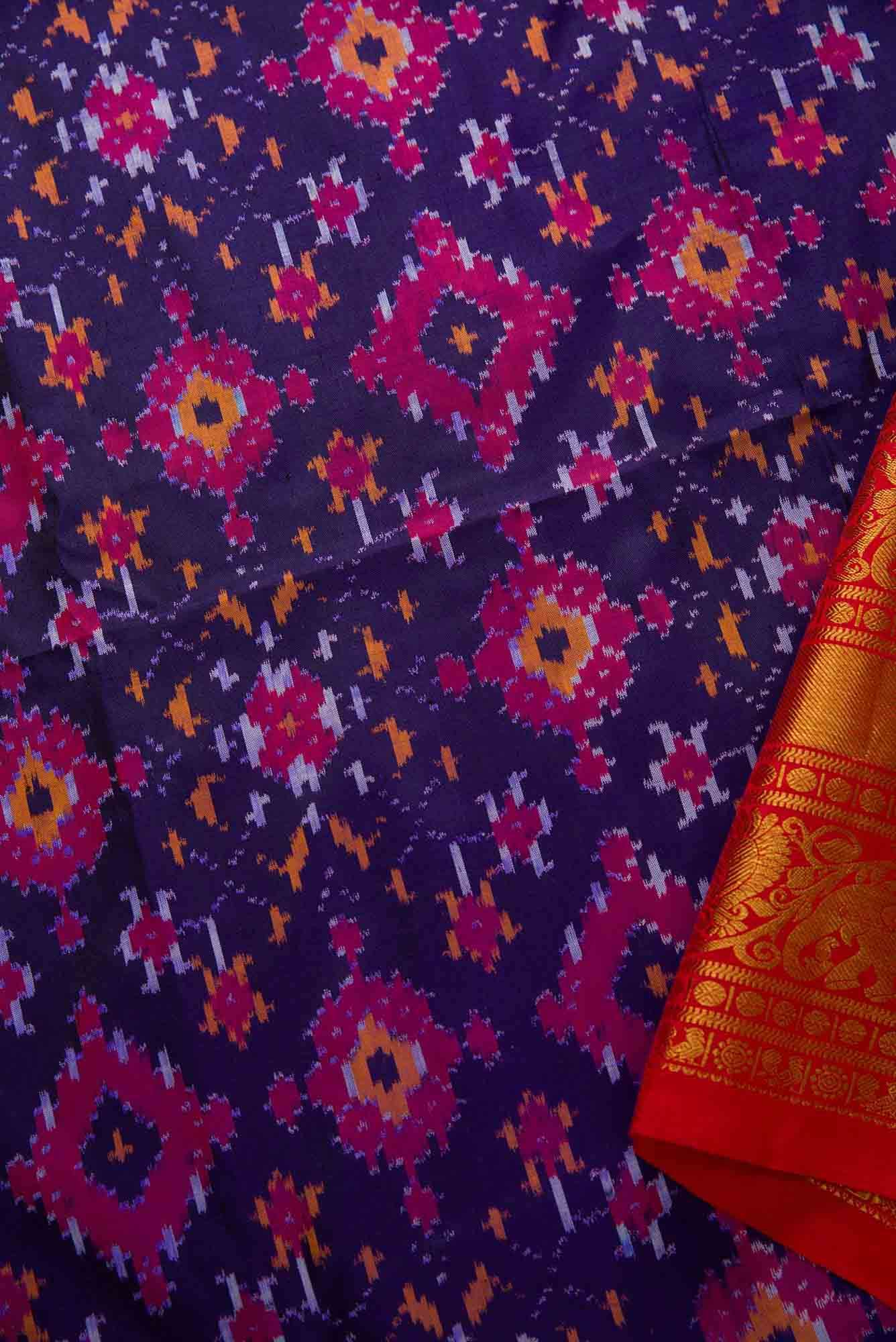 Navy Blue Double Ikat Dress Material