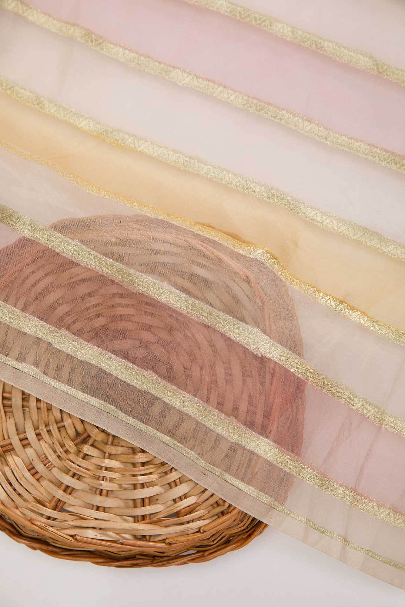 Rose Gold and Sandal Organza Silk Dress Material