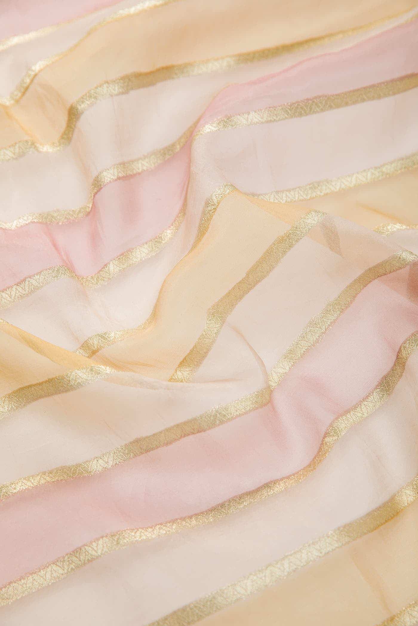 Rose Gold and Sandal Organza Silk Dress Material