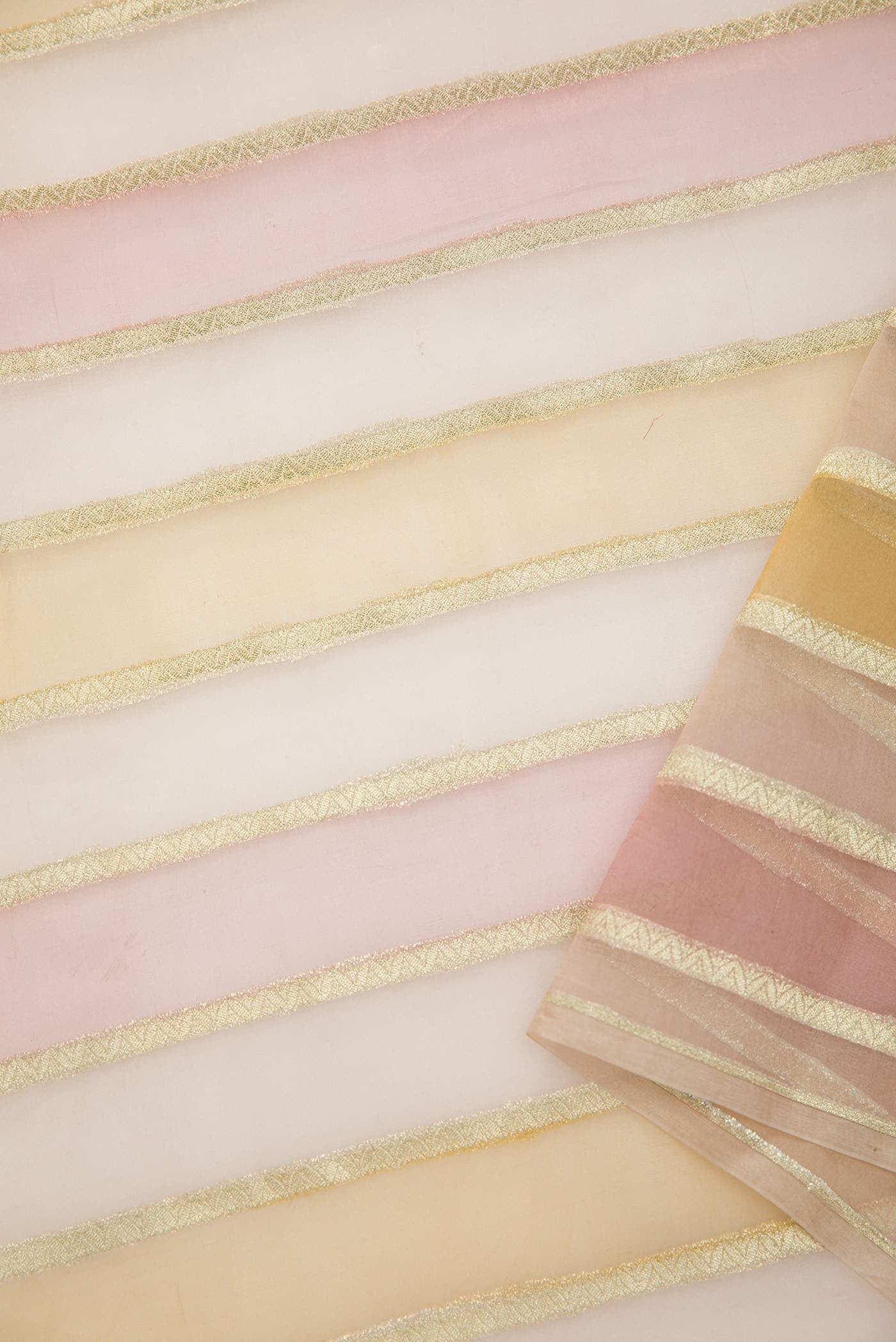 Rose Gold and Sandal Organza Silk Dress Material
