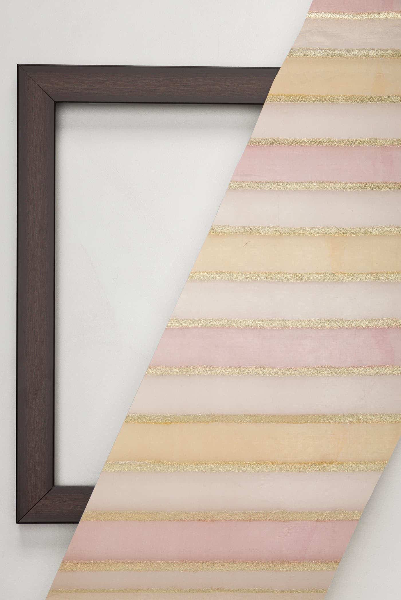 Rose Gold and Sandal Organza Silk Dress Material