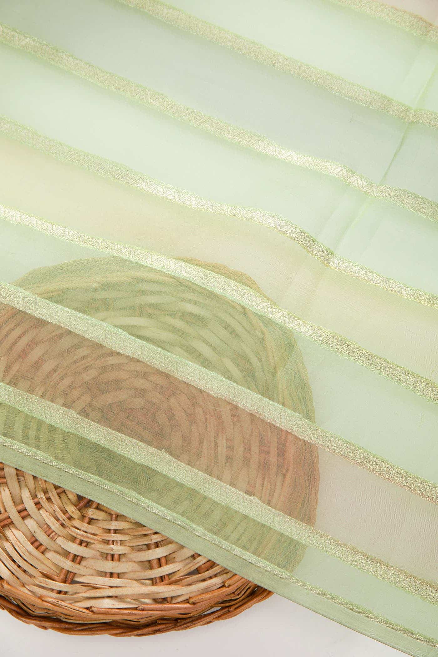 Green, Orange and Lavender Organza Silk Dress Material