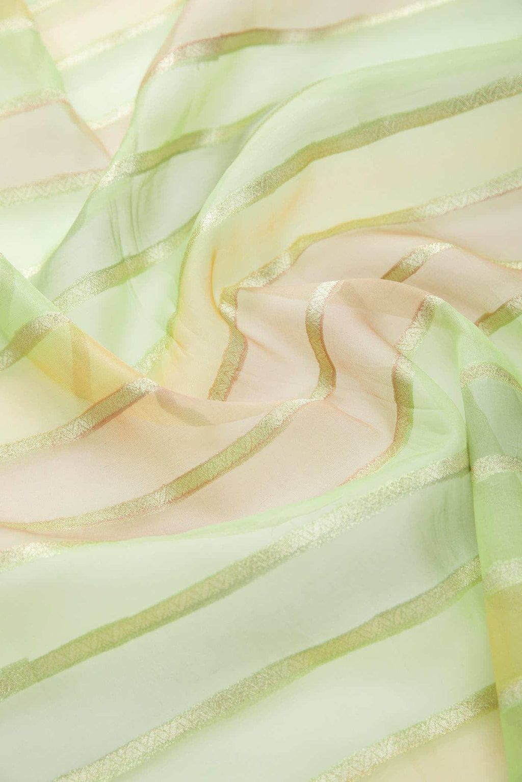 Green, Orange and Lavender Organza Silk Dress Material