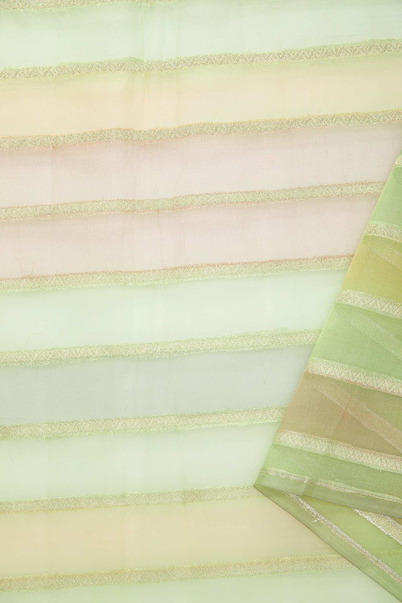 Green, Orange and Lavender Organza Silk Dress Material