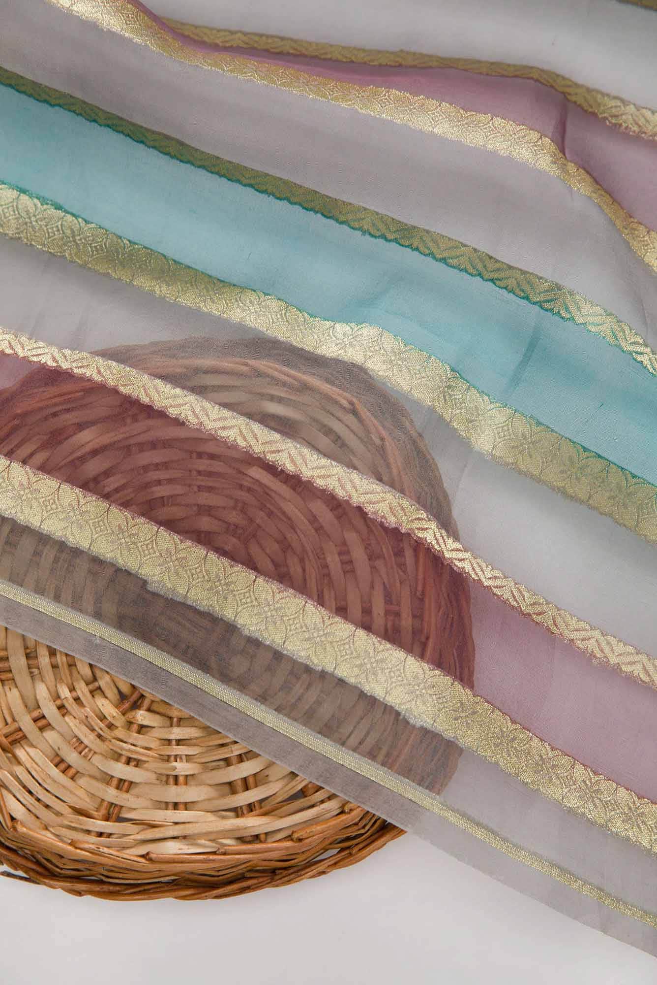 Lavender,Blue and Purple Organza Silk Dress Material
