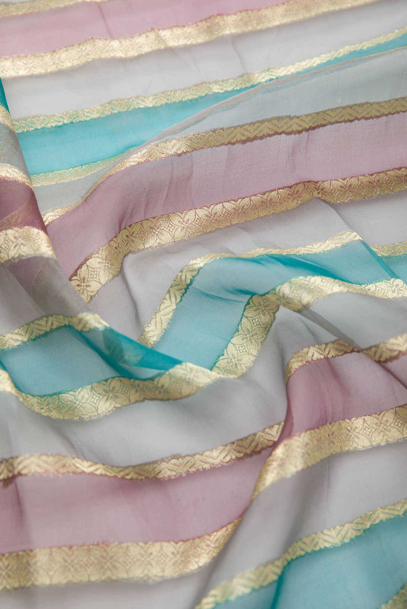Lavender,Blue and Purple Organza Silk Dress Material