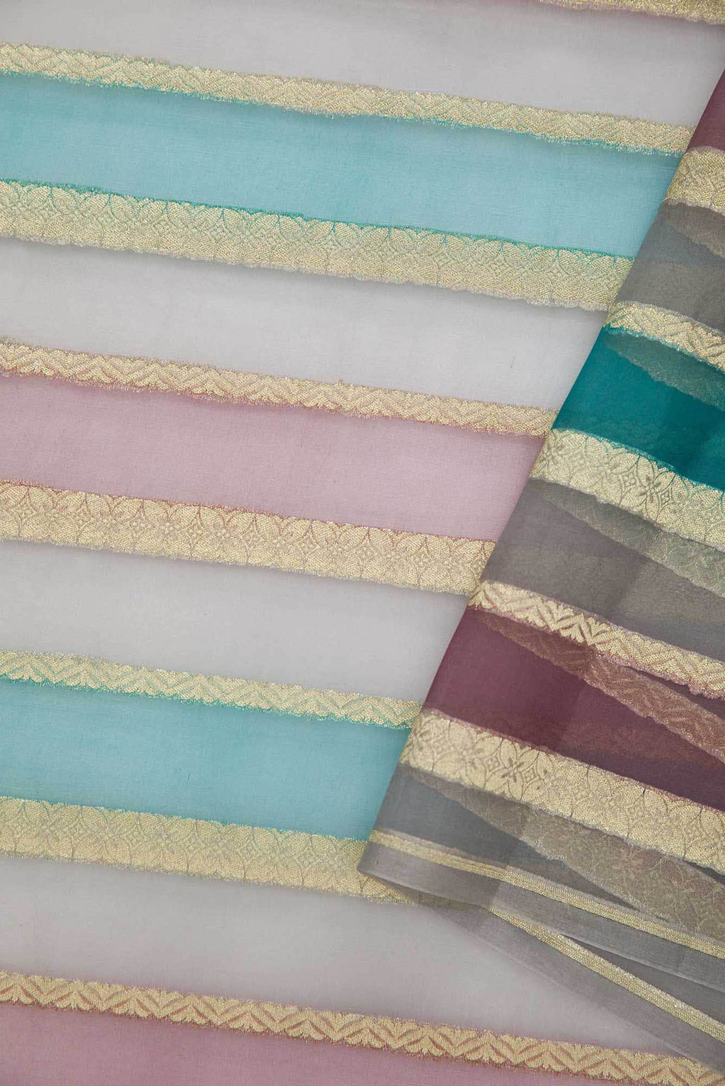 Lavender,Blue and Purple Organza Silk Dress Material