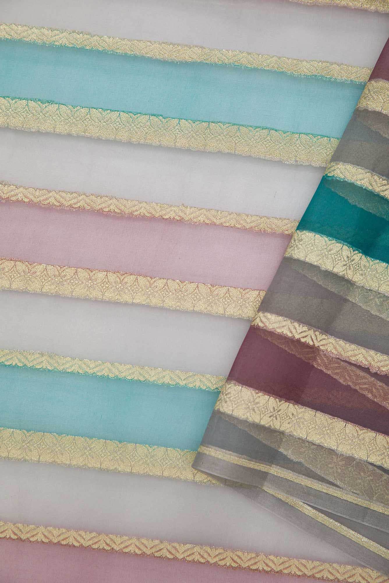 Lavender,Blue and Purple Organza Silk Dress Material