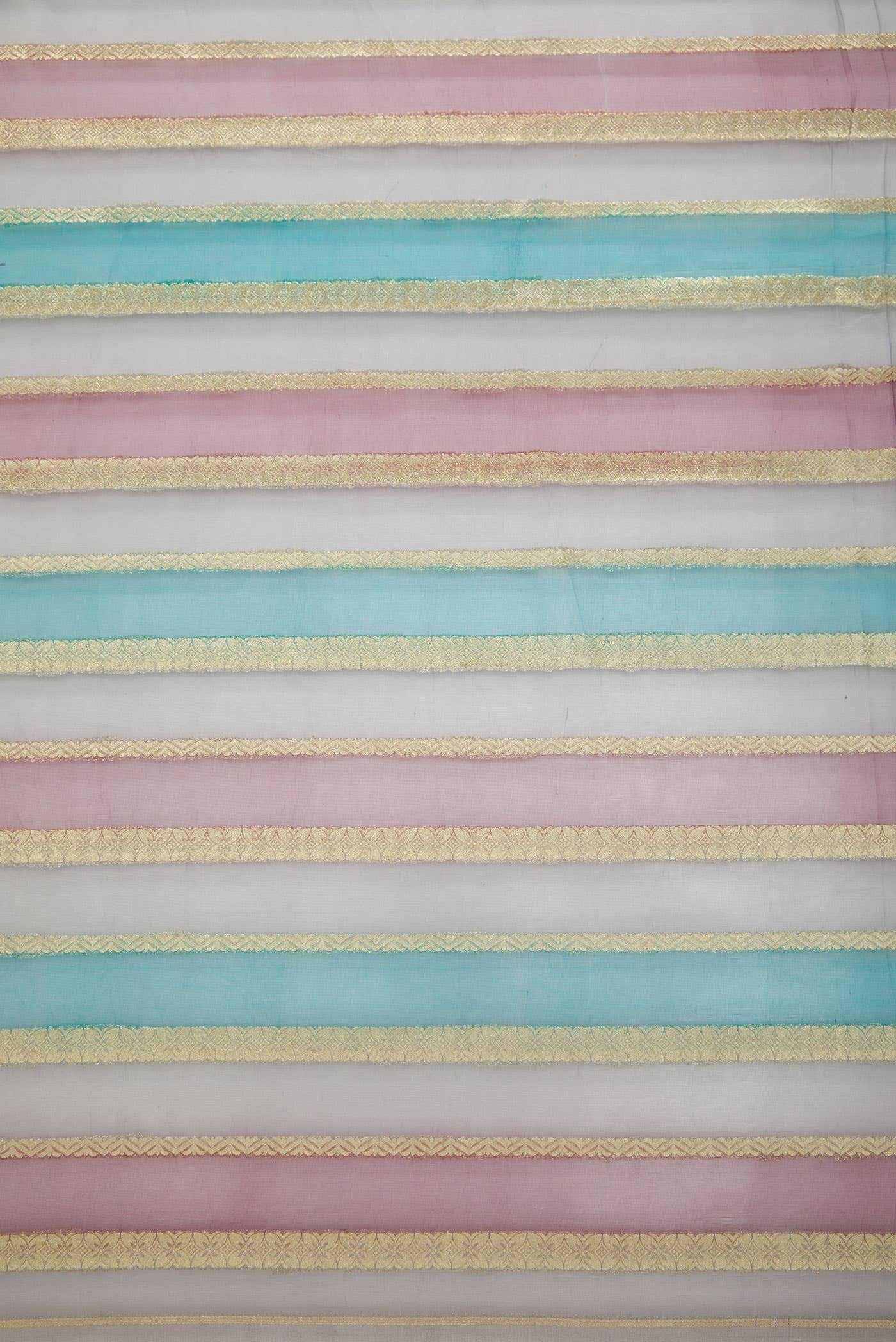 Lavender,Blue and Purple Organza Silk Dress Material