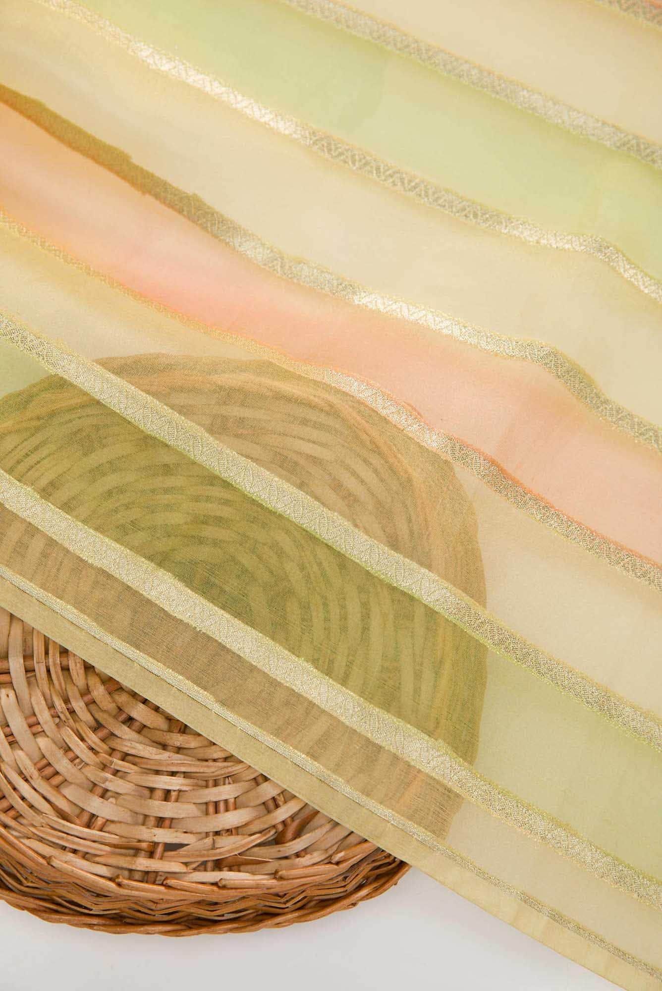 Orange and Green Organza Silk Dress Material