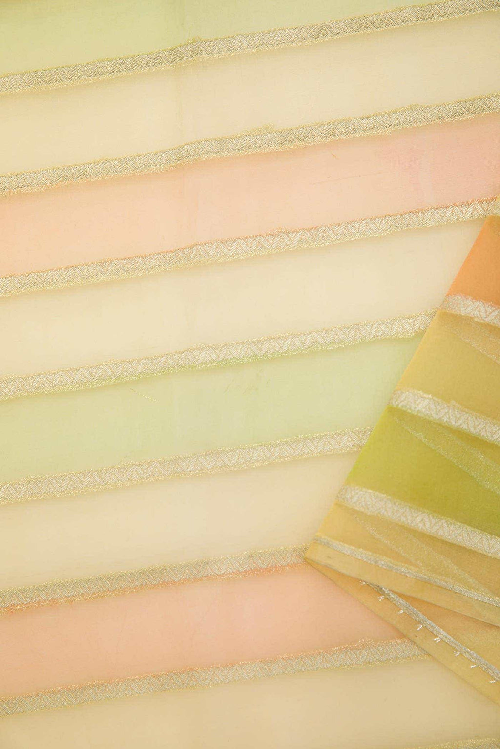 Orange and Green Organza Silk Dress Material