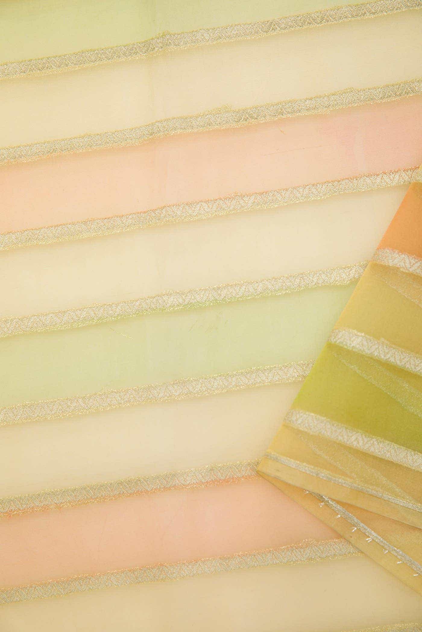 Orange and Green Organza Silk Dress Material